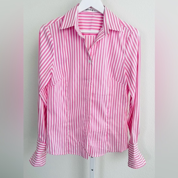 doubju Tops - Boutique brand pink and white striped shirt size M